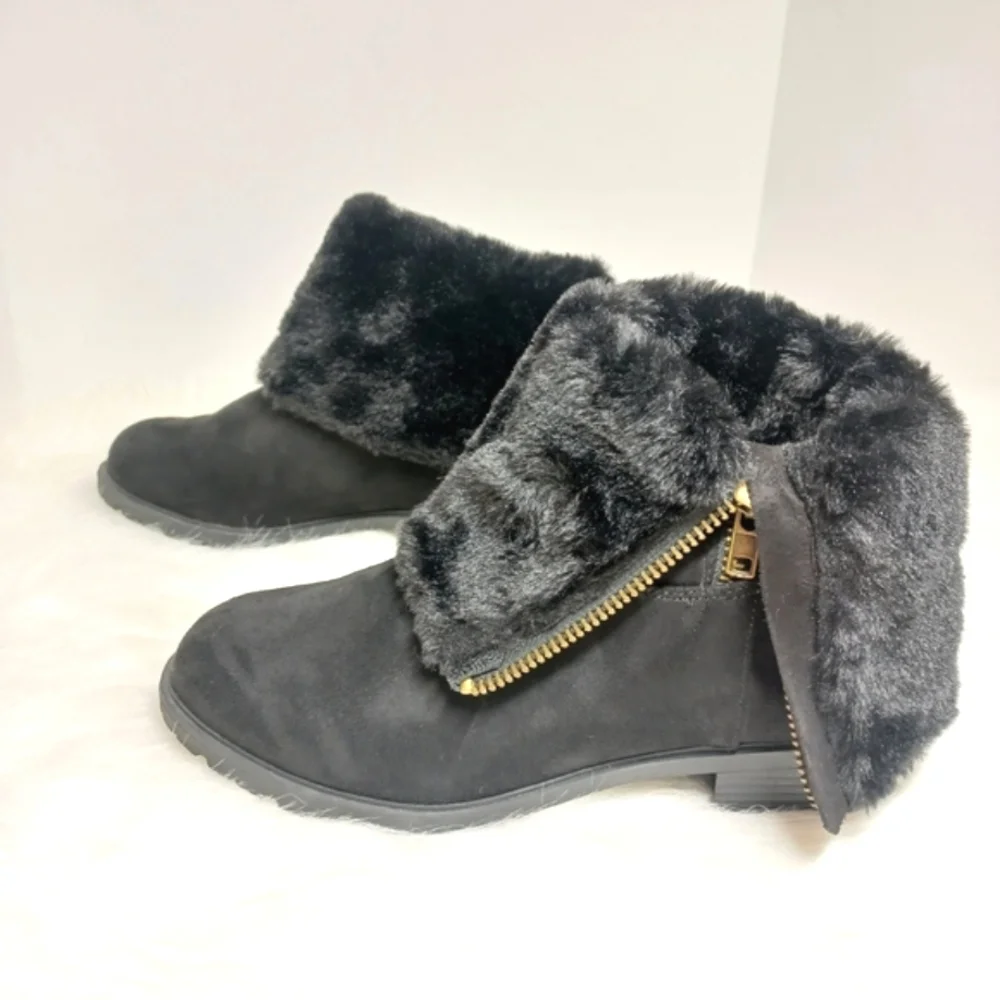 NWT Lane Bryant Boots 3 Ways to Wear Black Suede like Fur like Material Size 11W